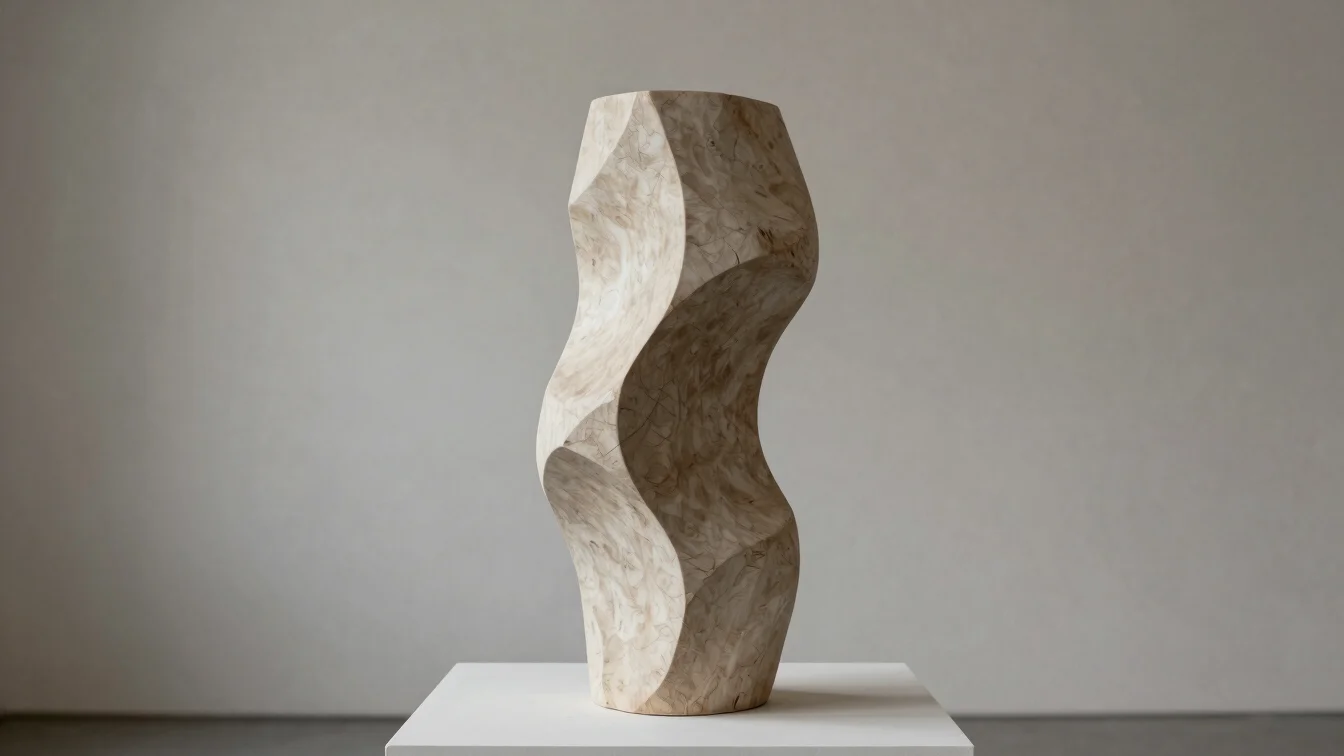 Abstract sculptural form, natural grain visible, soft directional